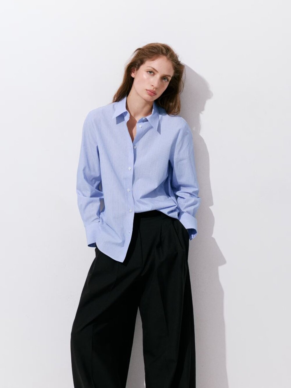 Mango Blue & White Striped Oversized Button-Up Shirt – Size Large